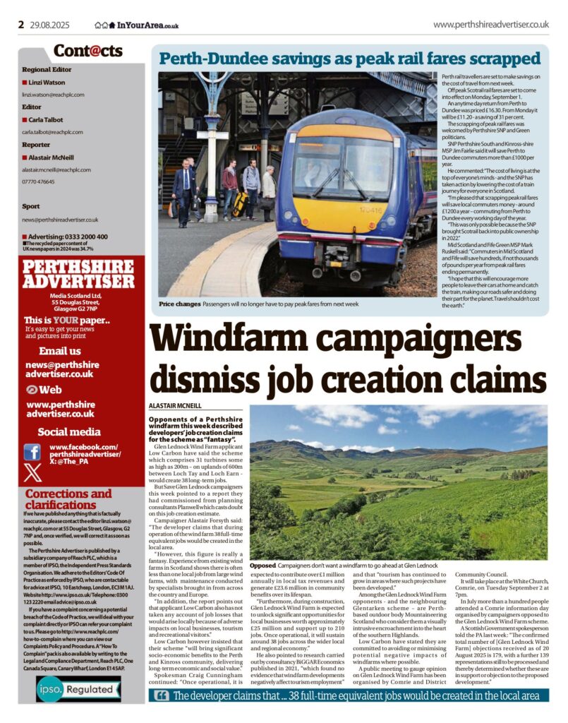 Perthshire Advertiser article on Save Glen Lednock